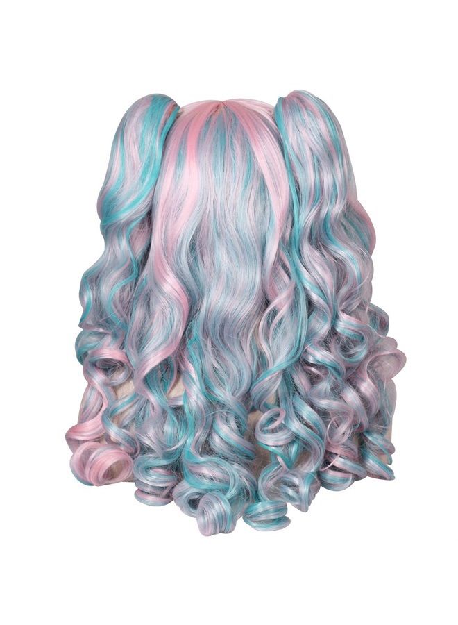 ColorGround Long Curly Cosplay Wig with 2 Ponytails(Pink/Blue) - Image 5