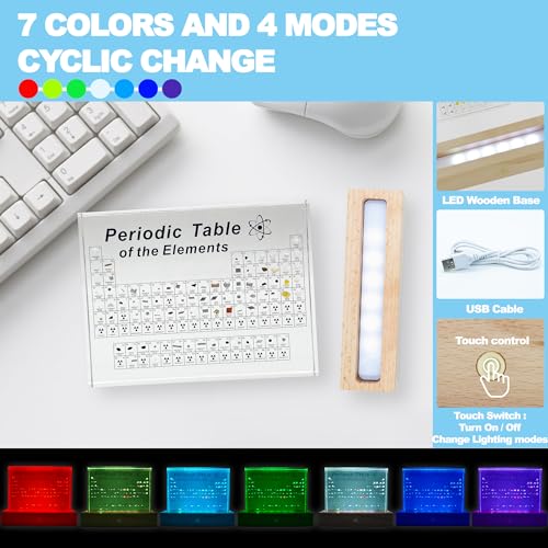 BEWITU Periodic Table with Real Elements Inside, Acrylic 3D Periodic Table of Elements with Cordless LED Wooden Stand, Chemistry Gifts for Kids Adults Science Lovers - Image 2