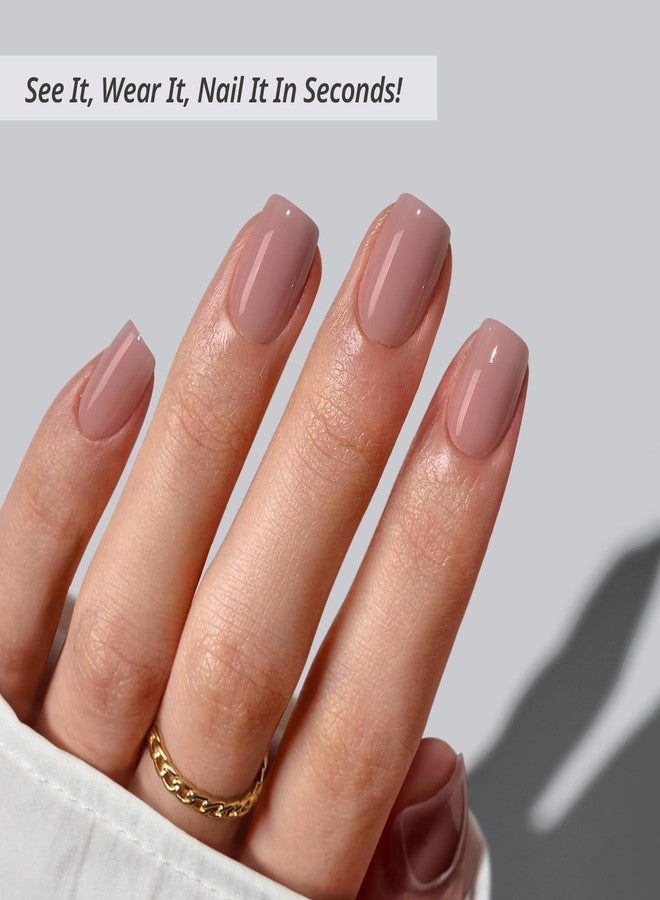 BTArtbox Press On Nails Short - Taro Nude Squoval Fall Press On Nails with Glue for Women, Opaque Soft Gel Glue On Nails in 15 Sizes - 30 Stick On Nails Kit, Clay Kiss - Image 2