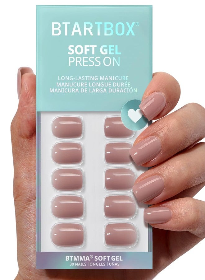 BTArtbox Press On Nails Short - Taro Nude Squoval Fall Press On Nails with Glue for Women, Opaque Soft Gel Glue On Nails in 15 Sizes - 30 Stick On Nails Kit, Clay Kiss - Image 1