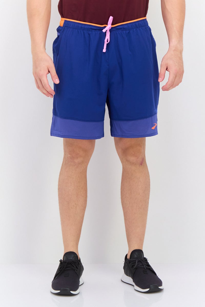 Brooks شورتات جري رياضية للرجال برباط سحب بطول 7 إنش، أزرق - Image 1