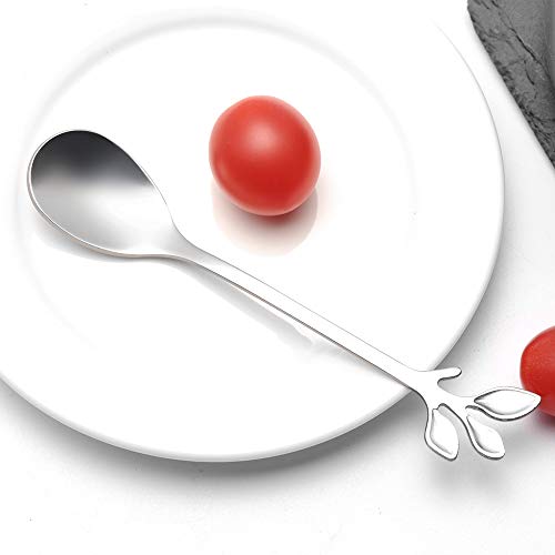 AnSaw Elegant Silver Leaf Coffee Spoons - 10-Piece, 4.7" Mini Stainless Steel Espresso & Dessert Tea Spoons, Perfect for Demitasse & Small Servings - Image 4