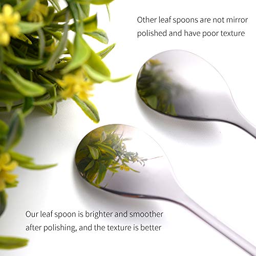 AnSaw Elegant Silver Leaf Coffee Spoons - 10-Piece, 4.7" Mini Stainless Steel Espresso & Dessert Tea Spoons, Perfect for Demitasse & Small Servings - Image 3