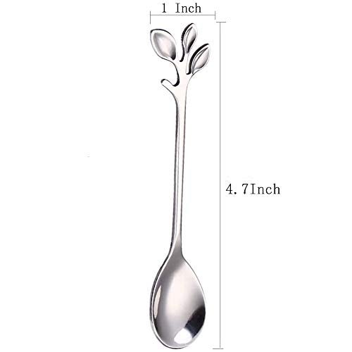AnSaw Elegant Silver Leaf Coffee Spoons - 10-Piece, 4.7" Mini Stainless Steel Espresso & Dessert Tea Spoons, Perfect for Demitasse & Small Servings - Image 2