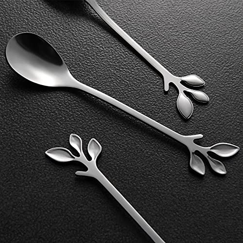 AnSaw Elegant Silver Leaf Coffee Spoons - 10-Piece, 4.7" Mini Stainless Steel Espresso & Dessert Tea Spoons, Perfect for Demitasse & Small Servings - Image 5