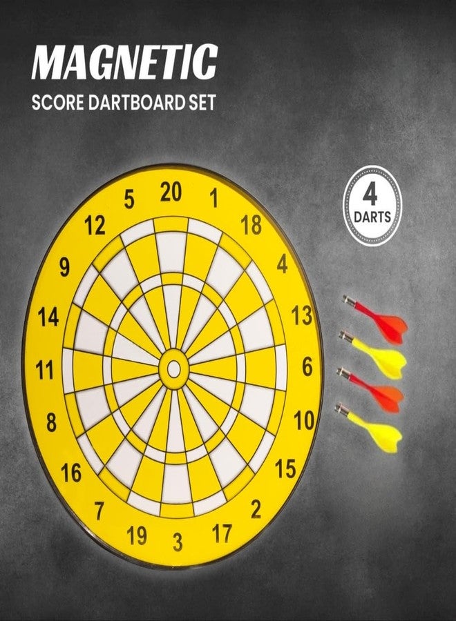 ROARIFY Magnetic Dart Board Set - 11 Inch Wide with 4 Magnetic Darts | Safe Dartboard Target Board Game Set | Score Dartboard Kit Set for Indoor and Outdoor (28 Cm Diameter) (Yellow Color) - Image 2