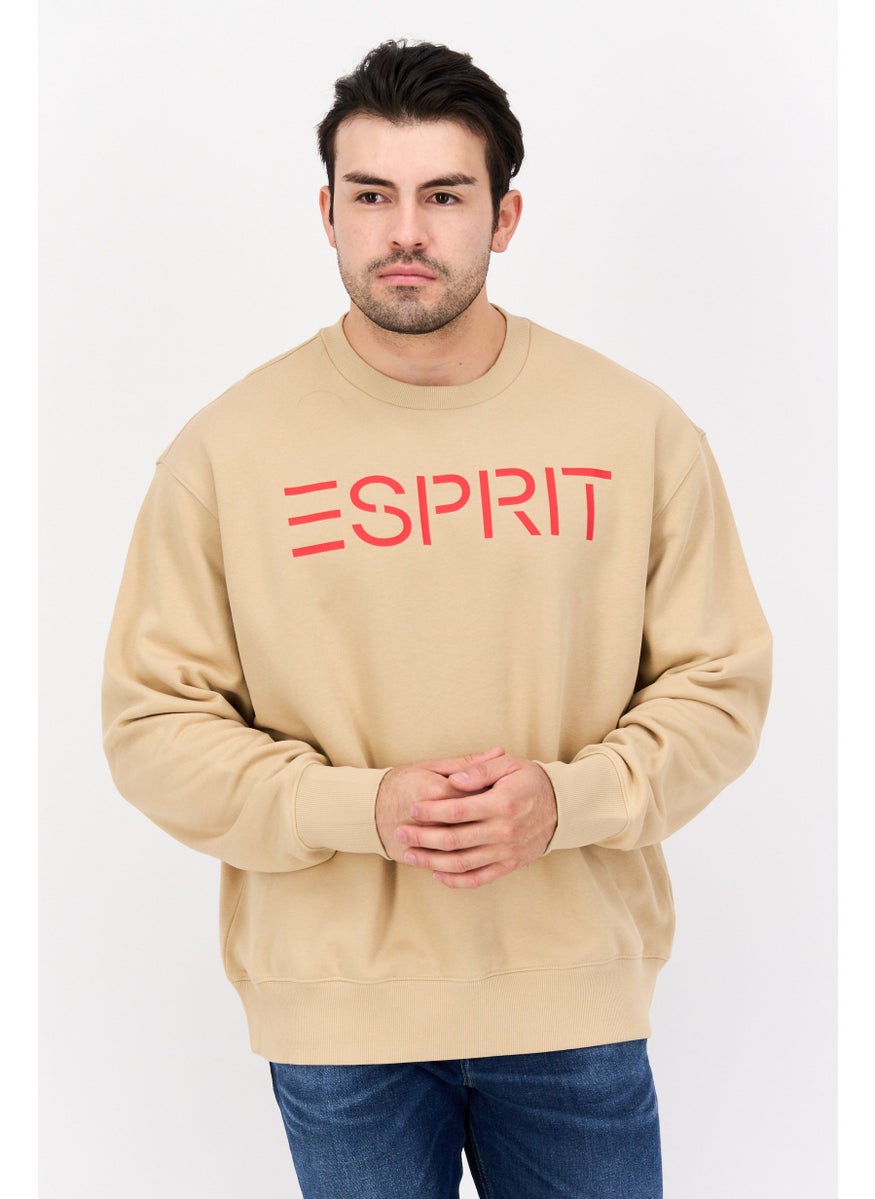 ESPRIT - Men Crew Neck Long Sleeve Brand Logo Sweatshirt, Beige - Image 1