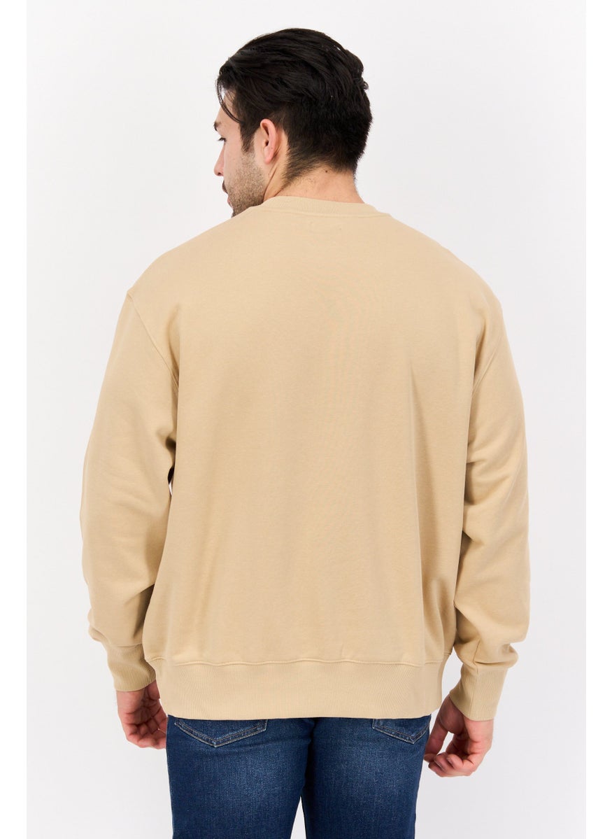 ESPRIT - Men Crew Neck Long Sleeve Brand Logo Sweatshirt, Beige - Image 1