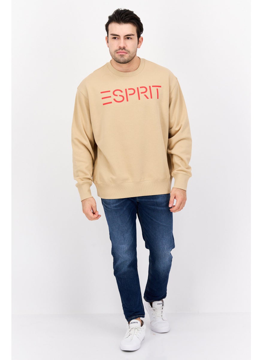 ESPRIT - Men Crew Neck Long Sleeve Brand Logo Sweatshirt, Beige - Image 1