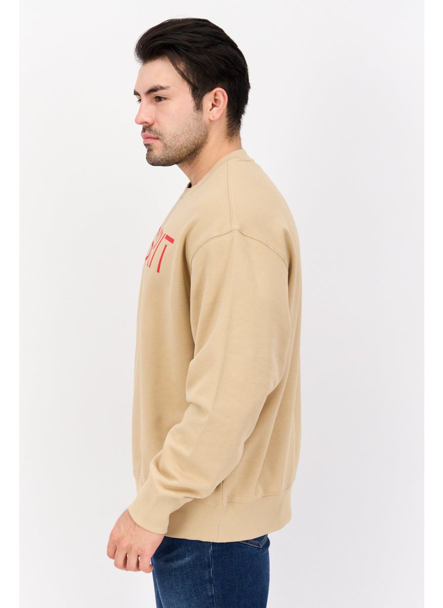 ESPRIT - Men Crew Neck Long Sleeve Brand Logo Sweatshirt, Beige - Image 1
