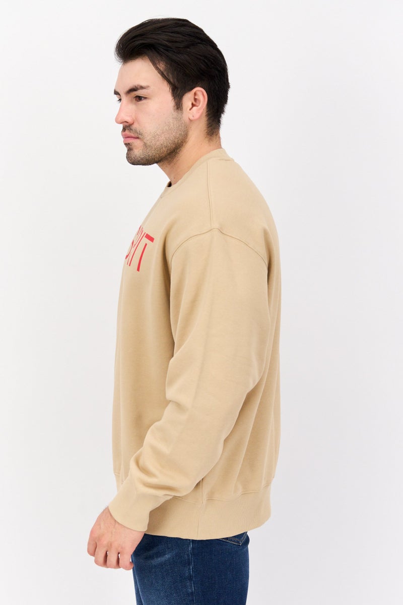 ESPRIT Men Crew Neck Long Sleeve Brand Logo Sweatshirt, Beige - Image 2
