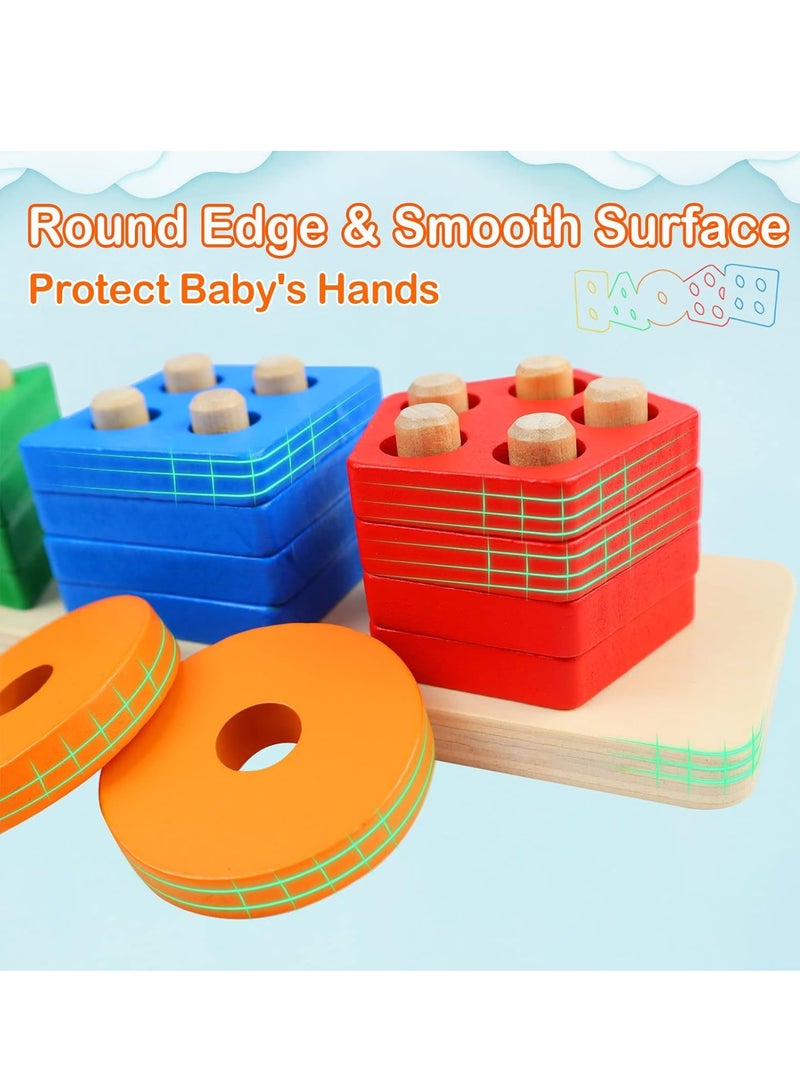 Raxoom Montessori Toys for 1 to 3-Year-Old Boys Girls Toddlers, Wooden Sorting & Stacking Toys for Toddlers and Kids Preschool, Educational Toys, Color Recognition Stacker Shape Sorter, Learning Puzzles Gift - Image 5