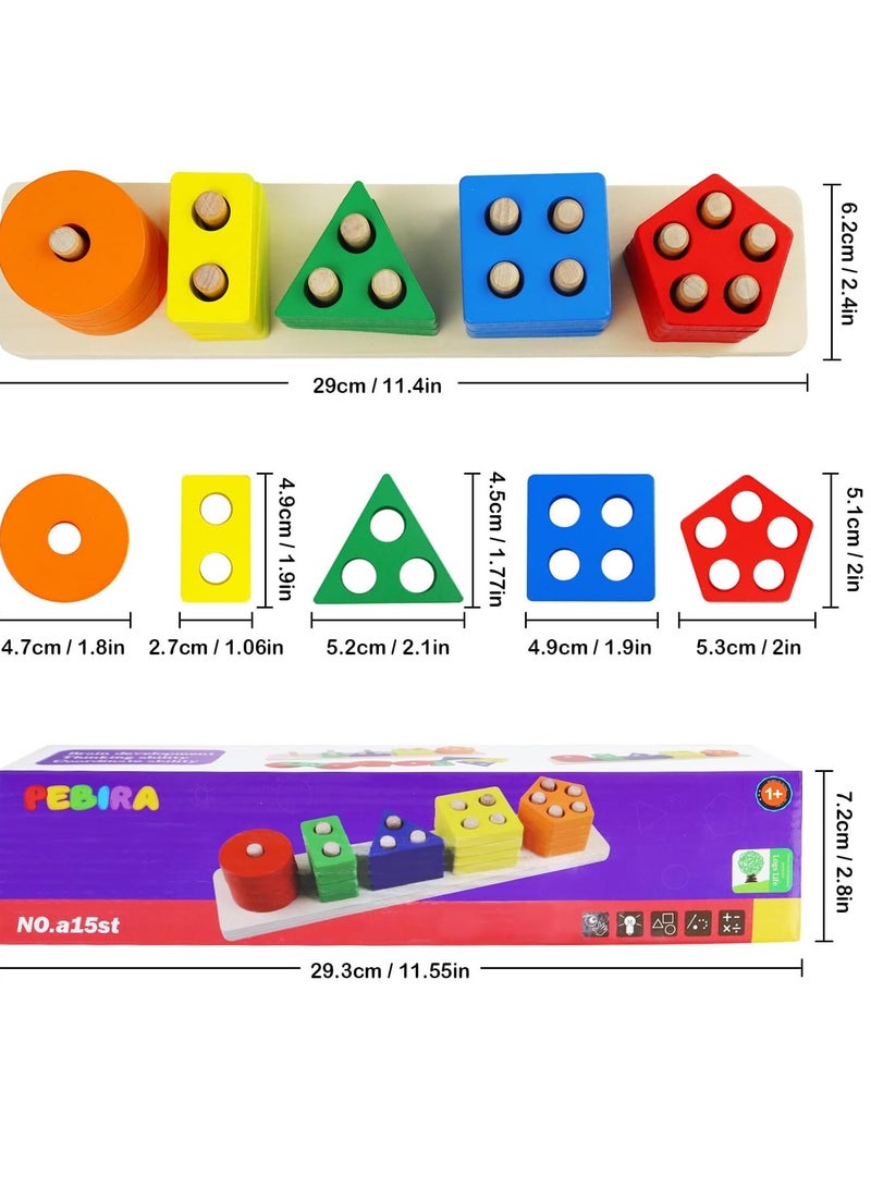 Raxoom Montessori Toys for 1 to 3-Year-Old Boys Girls Toddlers, Wooden Sorting & Stacking Toys for Toddlers and Kids Preschool, Educational Toys, Color Recognition Stacker Shape Sorter, Learning Puzzles Gift - Image 2