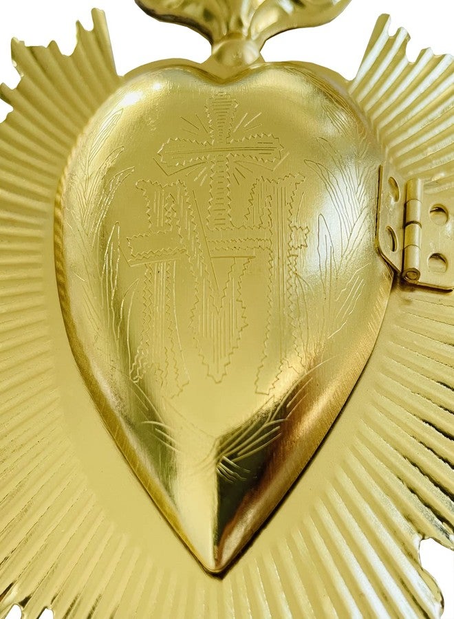 ESNOY Sacred Heart Gold Metal Milagro Heart Wall Ornament, Mexican Home Eclectic Decor, Catholic Gift for Christmas, Gold Accent Decor, Christian Religious Wall Art - Image 5