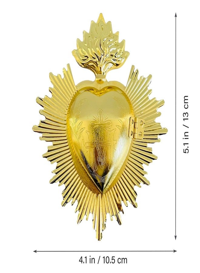 ESNOY Sacred Heart Gold Metal Milagro Heart Wall Ornament, Mexican Home Eclectic Decor, Catholic Gift for Christmas, Gold Accent Decor, Christian Religious Wall Art - Image 2