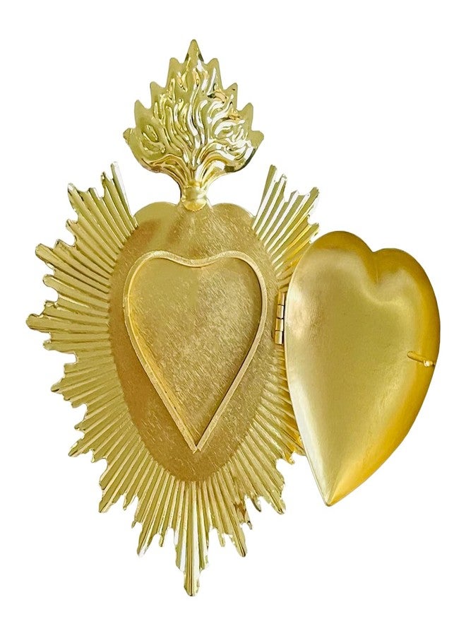ESNOY Sacred Heart Gold Metal Milagro Heart Wall Ornament, Mexican Home Eclectic Decor, Catholic Gift for Christmas, Gold Accent Decor, Christian Religious Wall Art - Image 3