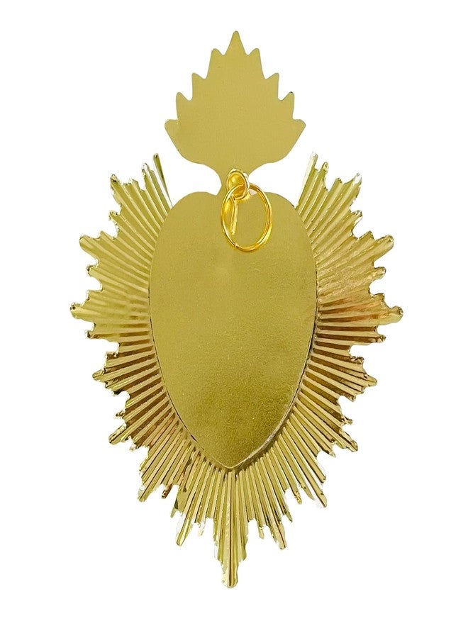 ESNOY Sacred Heart Gold Metal Milagro Heart Wall Ornament, Mexican Home Eclectic Decor, Catholic Gift for Christmas, Gold Accent Decor, Christian Religious Wall Art - Image 4