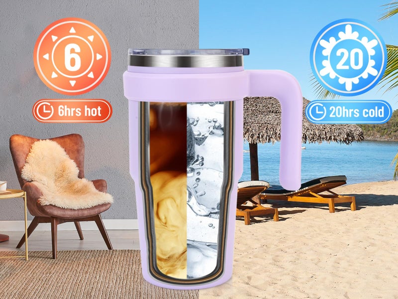 Zukro 20 oz Tumbler with Handle, Lid and Straw, Ceramic Lined, Double-Walled Vacuum Insulated Stainless Steel Coffee Cups for Home/Office/Work, Travel Mug for Hot and Cold Drinks, BPA-Free - Image 4