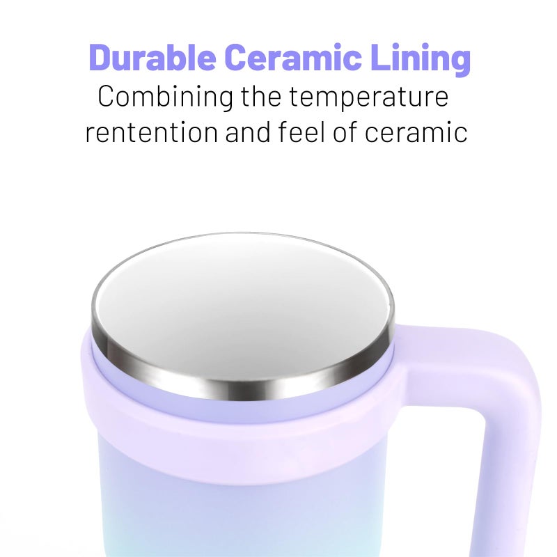 Zukro 20 oz Tumbler with Handle, Lid and Straw, Ceramic Lined, Double-Walled Vacuum Insulated Stainless Steel Coffee Cups for Home/Office/Work, Travel Mug for Hot and Cold Drinks, BPA-Free - Image 2