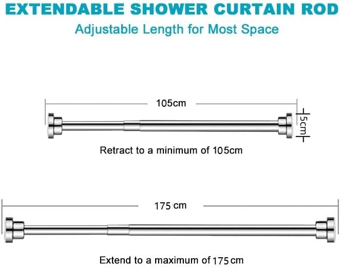 BLYPHOO Shower Curtain Rod: Tension Adjustable Non-Slip Curtain Rod– Never Rust 304 Stainless Steel, Bathroom Telescopic Tension Spring Curtain Pole – No Drilling Extendable Clothes Rail (105-170cm) - Image 5