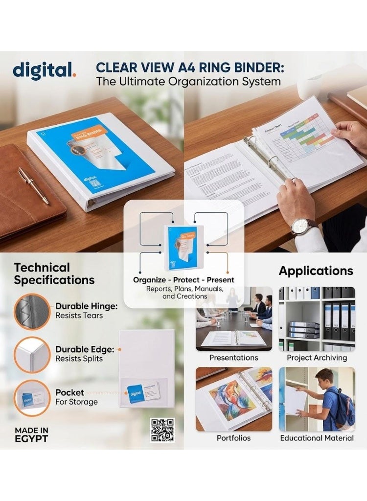 Digital A4 Ring Binder, 2.5 cm Width, 2 Ring D Shaped, White - Image 2