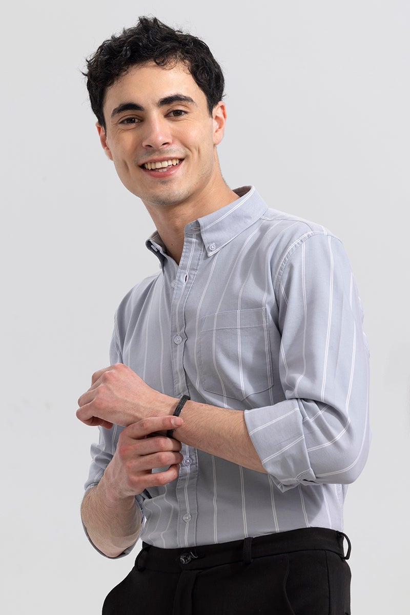 SNITCH String Stripe Grey Shirt - Image 3