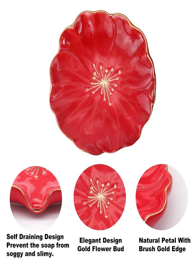 Polyroyal Ceramic Self Draining Soap Dish Hibiscus Flower Waterfall Soap Dish Soap Savers for Bathroom,Shower,Bar Counter - Image 2