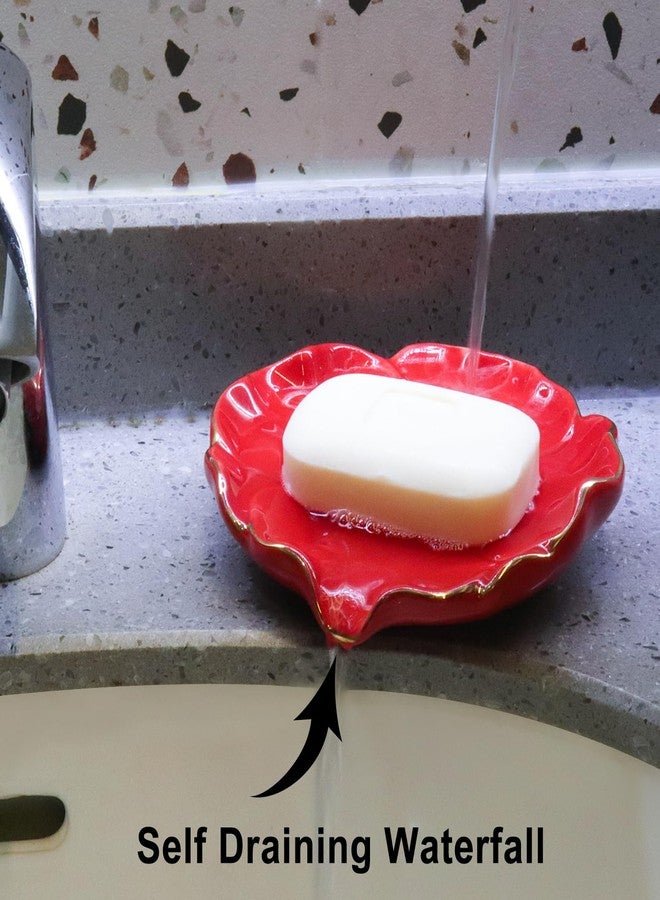 Polyroyal Ceramic Self Draining Soap Dish Hibiscus Flower Waterfall Soap Dish Soap Savers for Bathroom,Shower,Bar Counter - Image 4