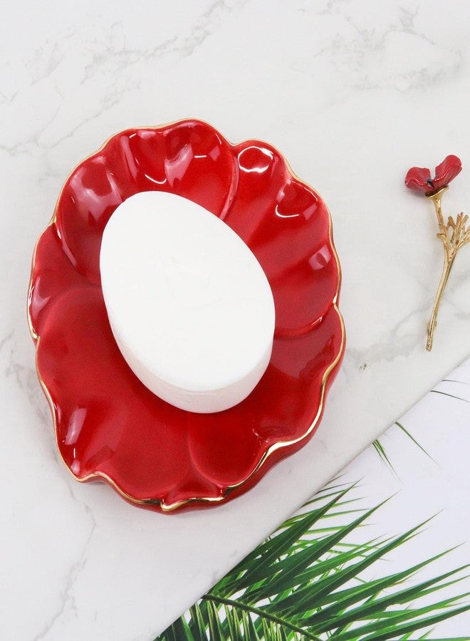 Polyroyal Ceramic Self Draining Soap Dish Hibiscus Flower Waterfall Soap Dish Soap Savers for Bathroom,Shower,Bar Counter - Image 3