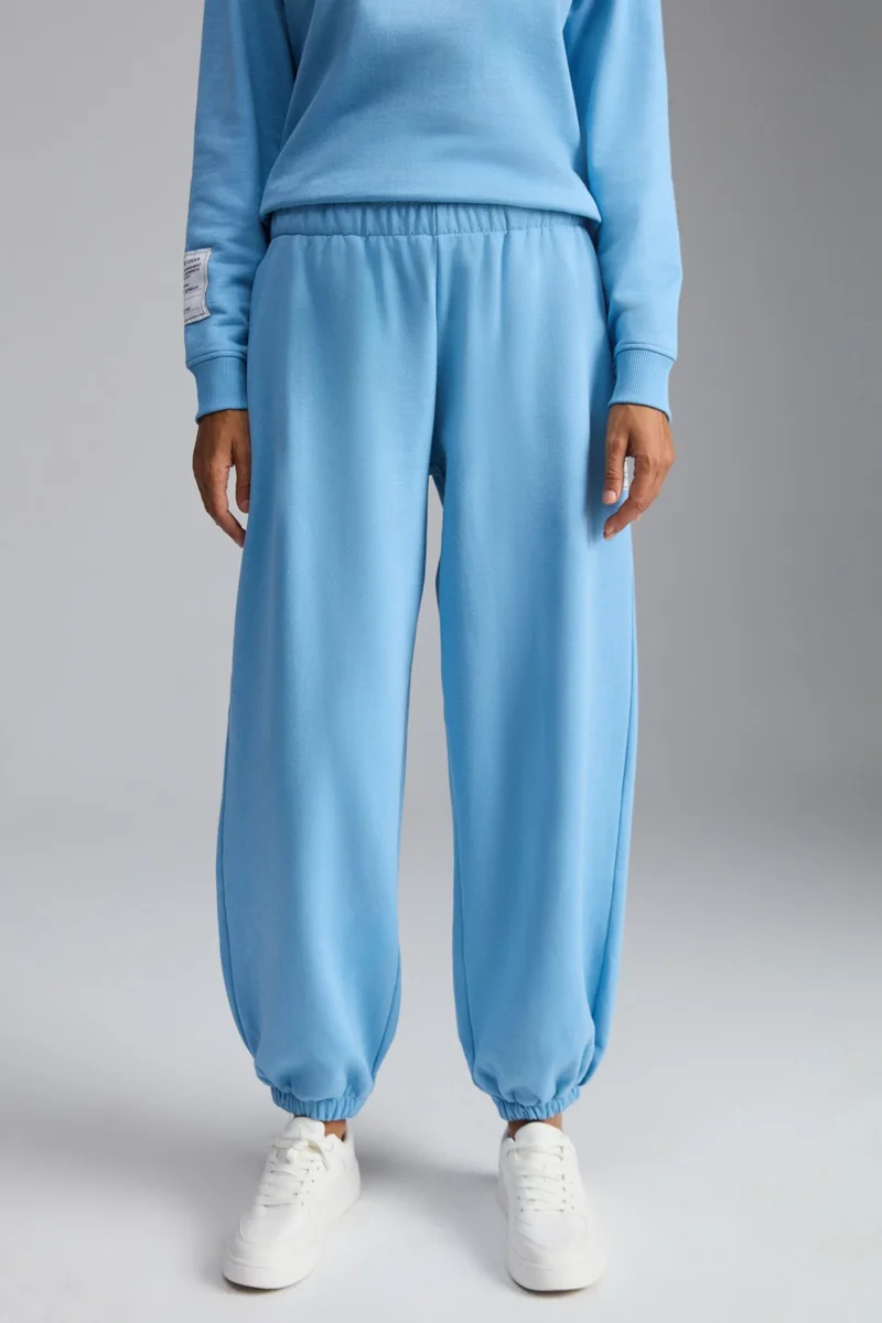 GRIMELANGE Nohely Women's Organic Cotton Inside Trimmed Decorative Label Blue Sweatpants