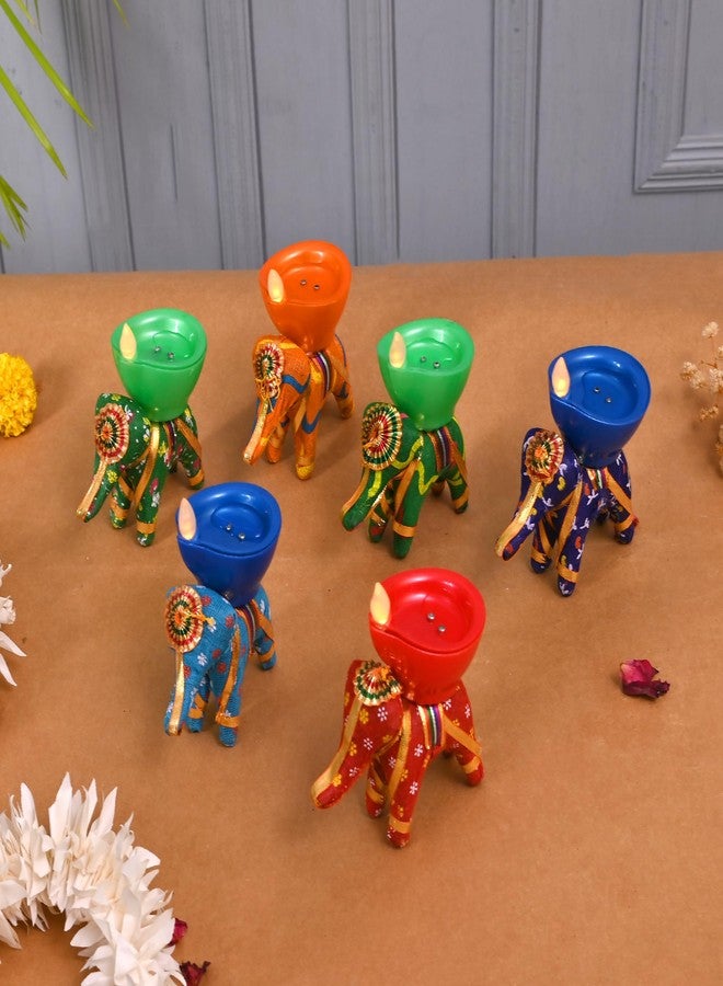 Pride Store Water Sensor Diya Candle Multicolor Elephant Candle Holder for Home Decoration Diwali Decor Laxmi Poojan Tea Light Candles (Pack of 6) - Image 1