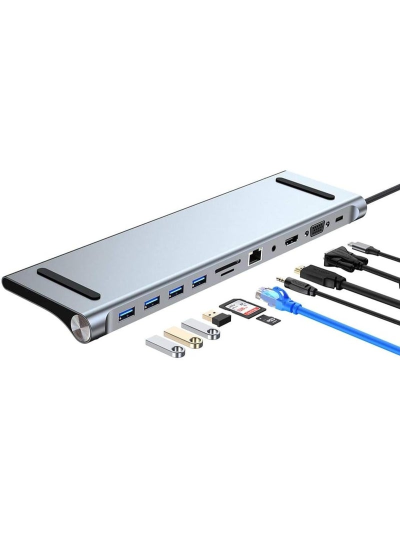 Generic - USB Type C Charging Dock;11 in 1 Hub for MacBook Pro Aluminum with Gigabit Ethernet HDMI VGA Audio Microphone Port SD/TF Card Reader - Image 1