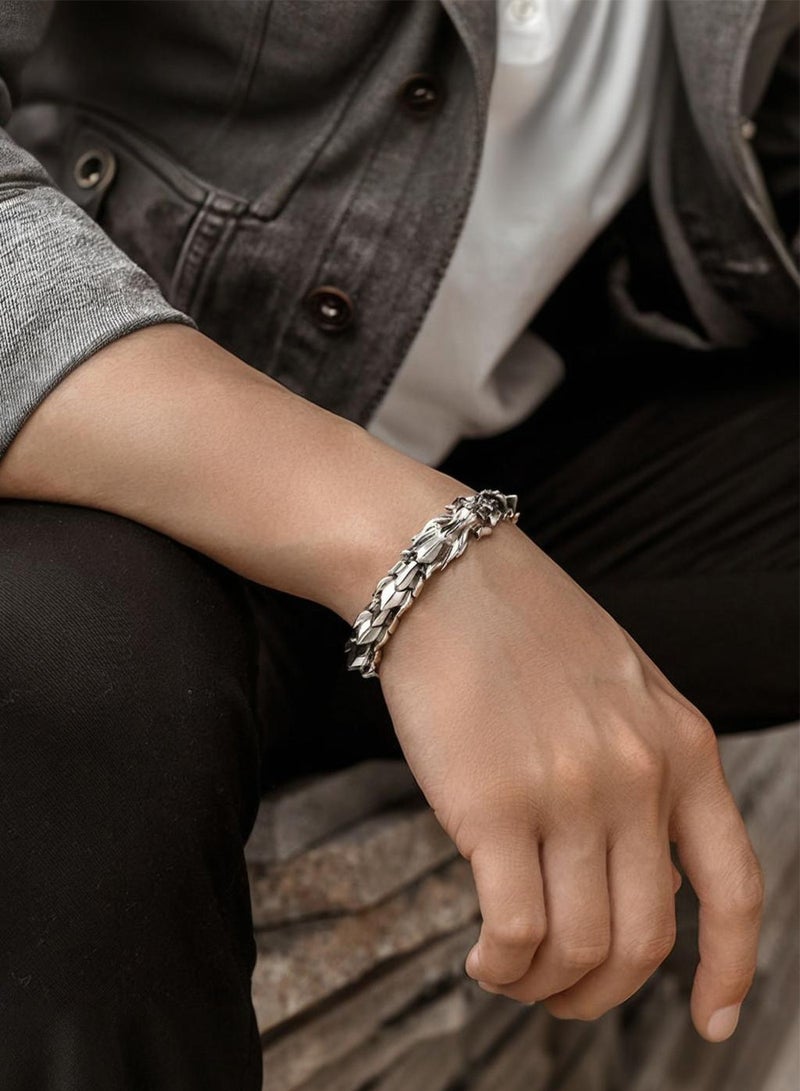 MUXGE Silver Men's Bracelet, Retro Dragon Scale Accessory-Size 22cm(8.66in) - Image 3