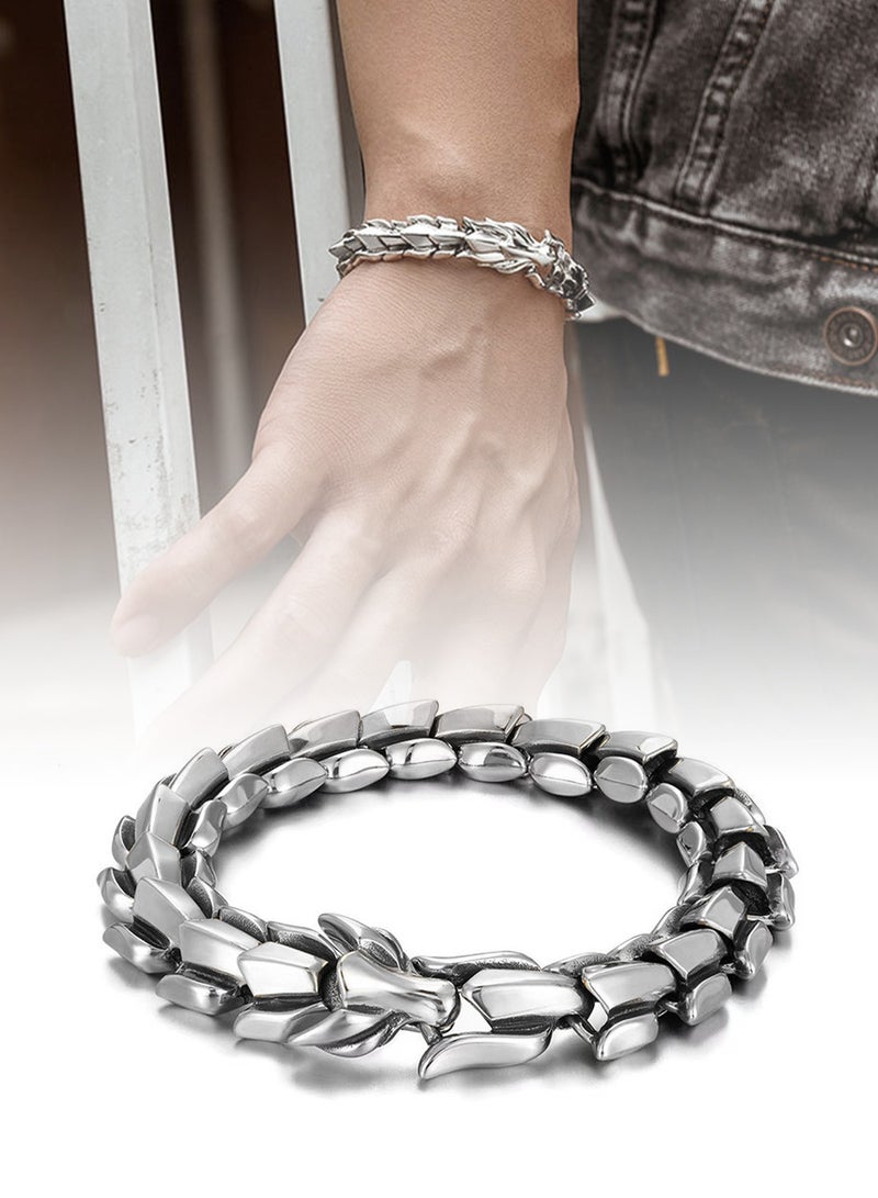 MUXGE Silver Men's Bracelet, Retro Dragon Scale Accessory-Size 22cm(8.66in) - Image 1