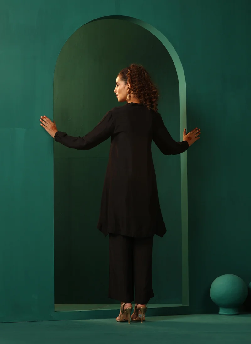 trueBrowns trueBrowns Black Silk Collar Co-ord Set