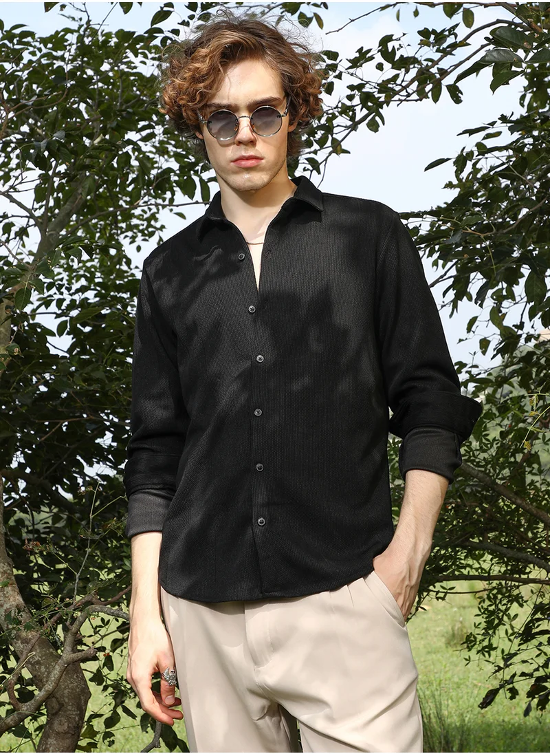 كامبوس سوترا Men's Onyx Black Solid Knit Shirt