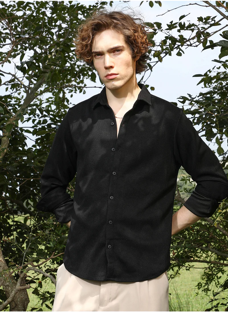 كامبوس سوترا Men's Onyx Black Solid Knit Shirt