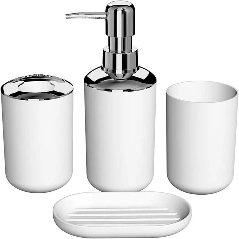 Soap Dispenser Set Wash Set Bathroom Decoration Accessories Lotion Bottle Soap Dish Mouthwash Cup Black Tray Household Bathroom Supplies(White) - Image 1