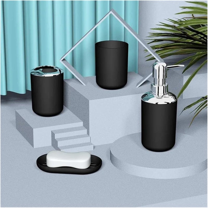 Soap Dispenser Set Wash Set Bathroom Decoration Accessories Lotion Bottle Soap Dish Mouthwash Cup Black Tray Household Bathroom Supplies(White) - Image 2