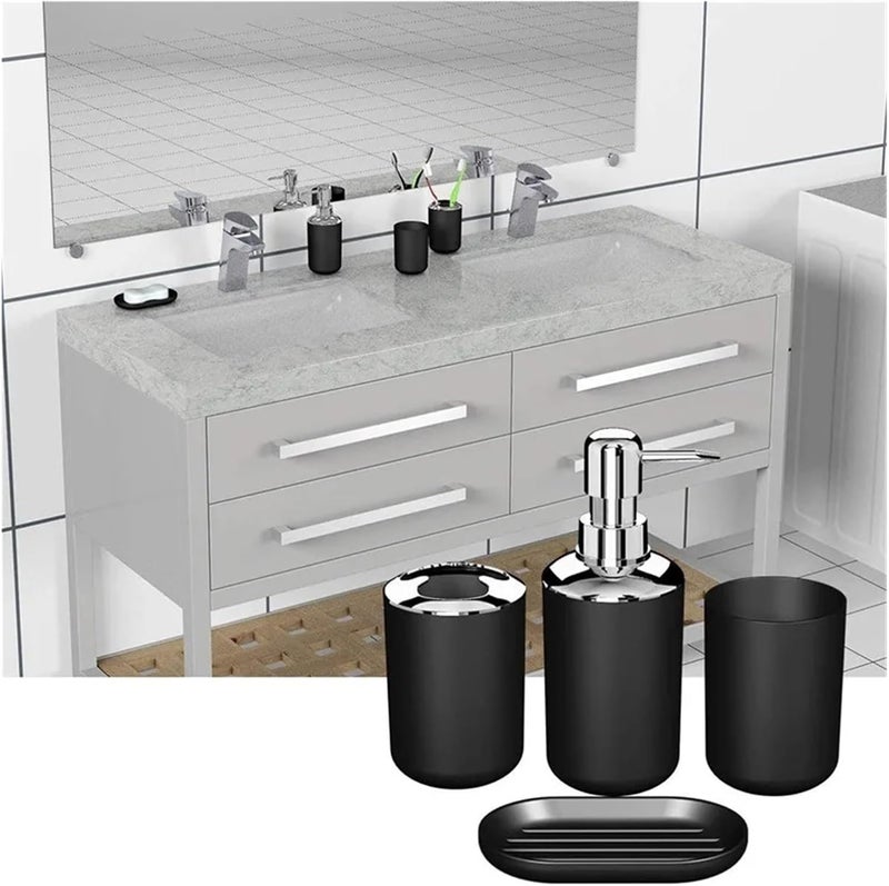 Soap Dispenser Set Wash Set Bathroom Decoration Accessories Lotion Bottle Soap Dish Mouthwash Cup Black Tray Household Bathroom Supplies(White) - Image 3
