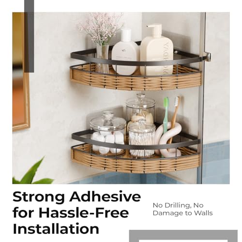 Lifelong Bathroom Corner Shelf for Storage | Set of 2 | Dual Installation - Adhesive Sticker & Screws | Rustproof, Space-Saving | Strong and Durable, Easy Install with Strong Hold (Black, LLBCR01) - Image 3