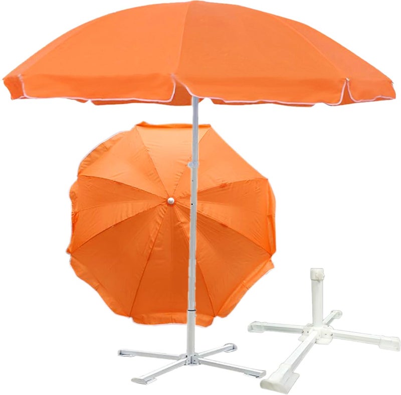 RAINPOPSON RAINPOPSON Outdoor Garden Umbrella With Stand Big Size Patio Garden Umbrella Orange 8Ft  - Image 1