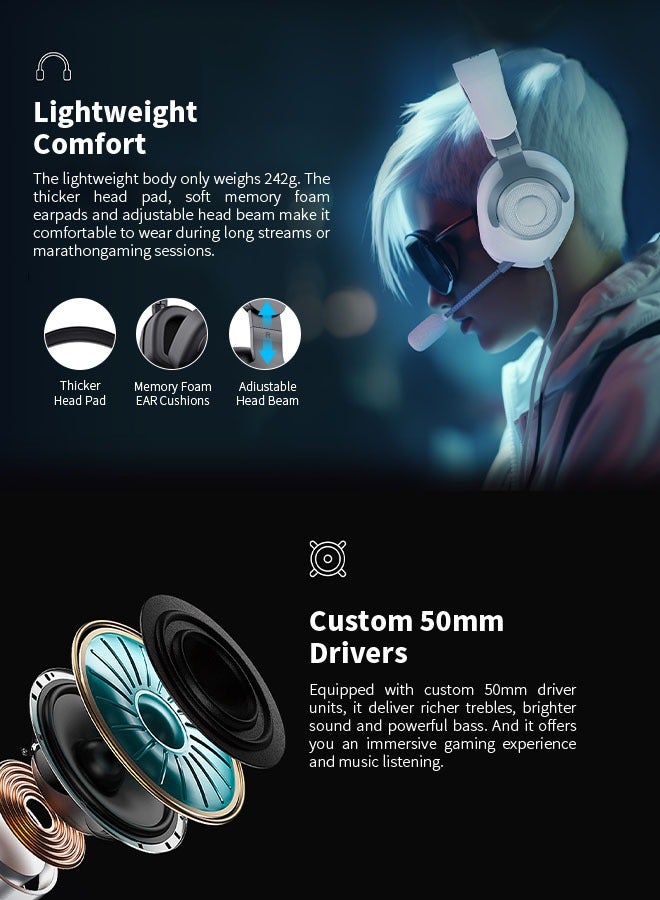 Wired Gaming Headphone with Mute on and Volume Control Wheel, Immersive Stereo Sound,Soft Memory Foam Earmuffs，360° Omnidirectional Sound Pickup - Image 5
