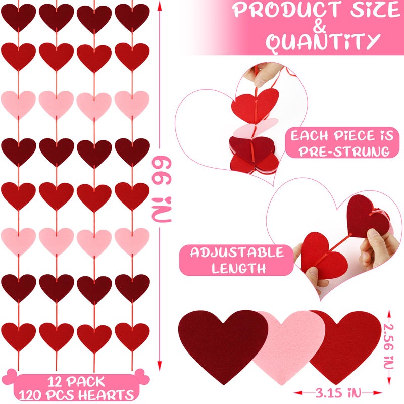 Heartome 12 PCS Valentines Banner, Hanging Valentines Decor, Pre-Assemble Heart Banner Galentines Day Decorations for Holiday Classroom School Home Backdrop Decorï¼ˆRed, Pink, Burgundyï¼‰ - Image 2