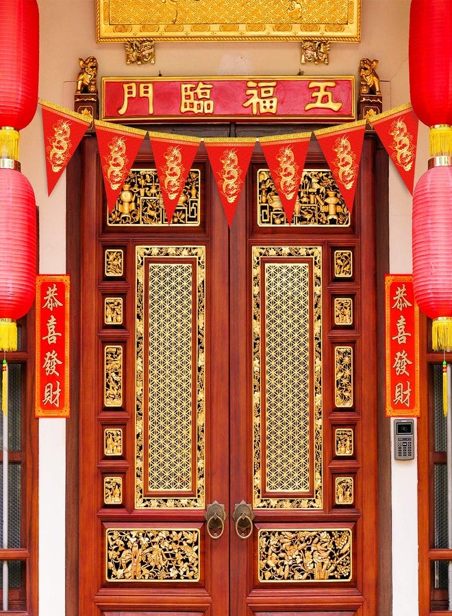 Whaline 20pcs Chinese New Year Dragon Pennant Banner Spring Festive Triangle Bunting Flag Pre-Assembled Garland for Chinese New Year Party Home Decor - Image 4