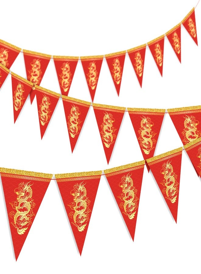 Whaline 20pcs Chinese New Year Dragon Pennant Banner Spring Festive Triangle Bunting Flag Pre-Assembled Garland for Chinese New Year Party Home Decor - Image 1