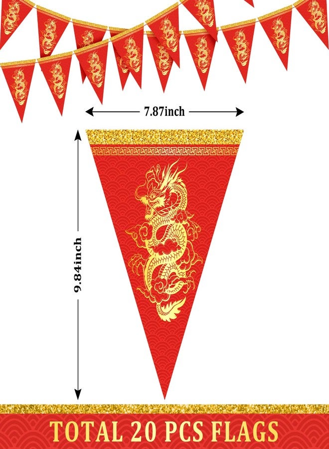 Whaline 20pcs Chinese New Year Dragon Pennant Banner Spring Festive Triangle Bunting Flag Pre-Assembled Garland for Chinese New Year Party Home Decor - Image 2