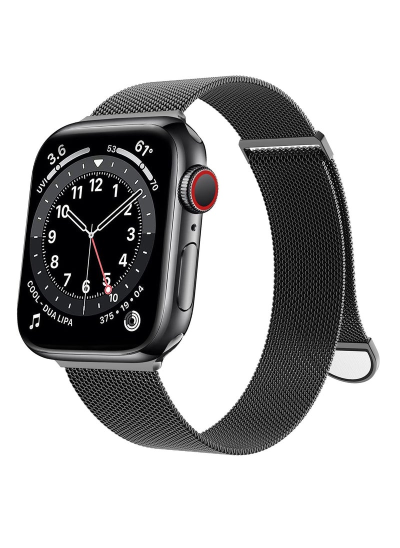 Generic - Compatible with Apple Watch Band 42mm 44mm 45mm 46mmfor Women and Men, Stainless Steel Magnetic Metal Wristband Strap Compatible with iWatch Series 10 9 8 7 6 5 4 3 2 1 SE 2/1 Black - Image 1