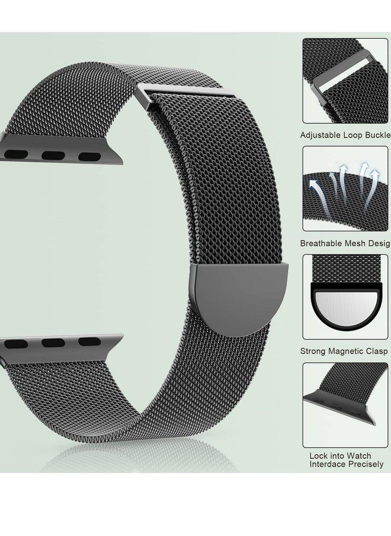 Generic - Compatible with Apple Watch Band 42mm 44mm 45mm 46mmfor Women and Men, Stainless Steel Magnetic Metal Wristband Strap Compatible with iWatch Series 10 9 8 7 6 5 4 3 2 1 SE 2/1 Black - Image 1