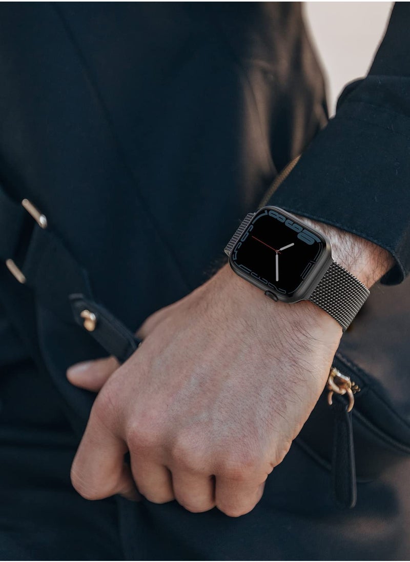 Generic - Compatible with Apple Watch Band 42mm 44mm 45mm 46mmfor Women and Men, Stainless Steel Magnetic Metal Wristband Strap Compatible with iWatch Series 10 9 8 7 6 5 4 3 2 1 SE 2/1 Black - Image 1